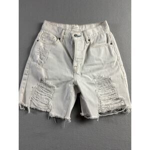 Pac Sun High Rise Boy Jean Shorts Denim Distressed with Fraying Sz 24